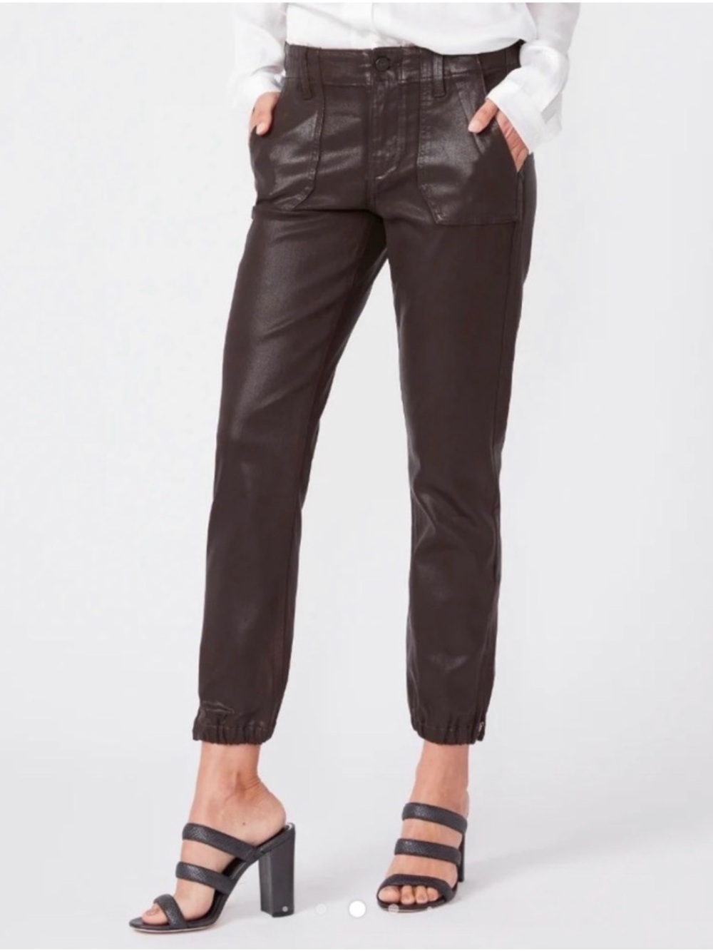 Paige Mayslie Coated Denim Jogger Chicory Coffee Size 31